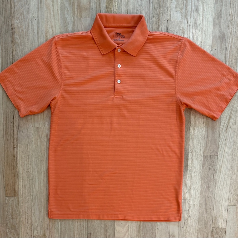 Men’s PGA Tour Orange Stripe on Orange Golf‎ Polo Shirt, Breathable, Size Large